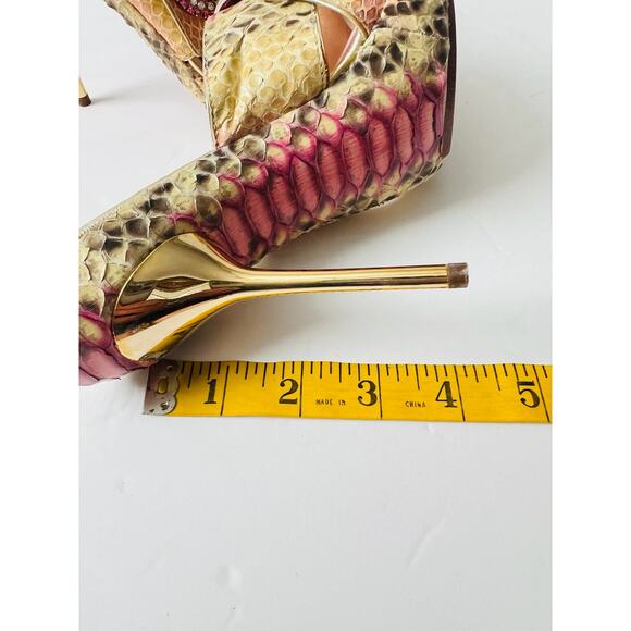 Massimo Dogana Snake Rhinestone Gold Heels Size 37 1/2 Upper Leather Soles - Picture 13 of 16